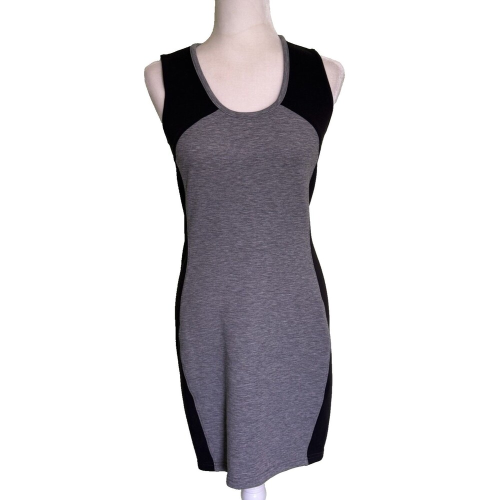 Women's Sporty Colorblock Knit Tank Dress Heather Gray Black Fitted‎ Size XS